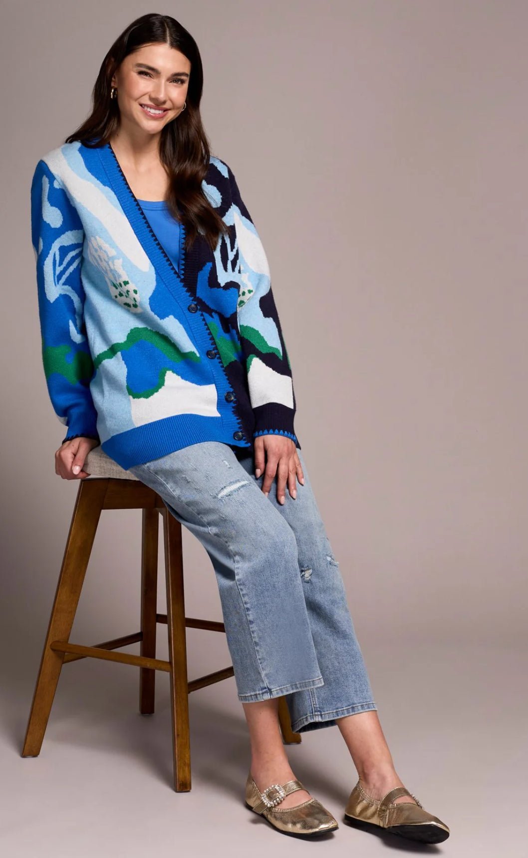 Button Front Jacquard Cardigan - Flea Boutiques