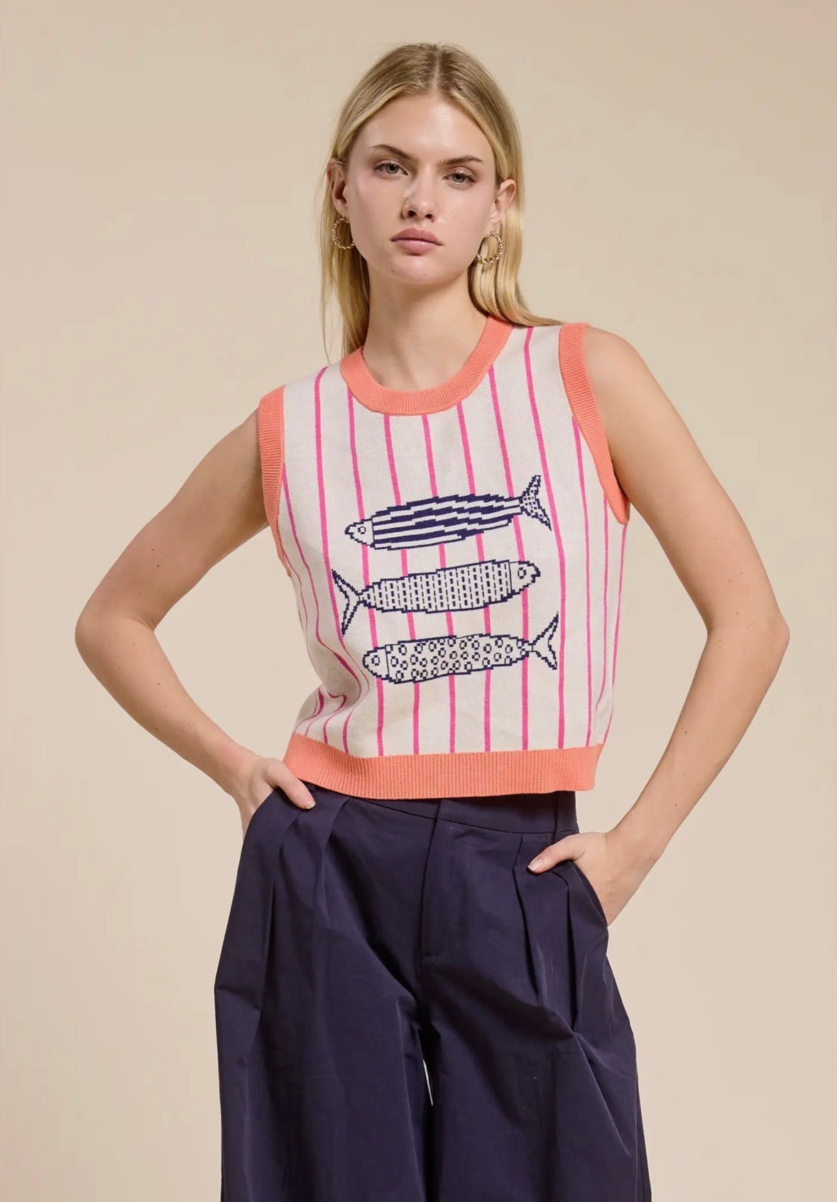 Candy Coral Marine Sweater Vest - Flea Boutiques