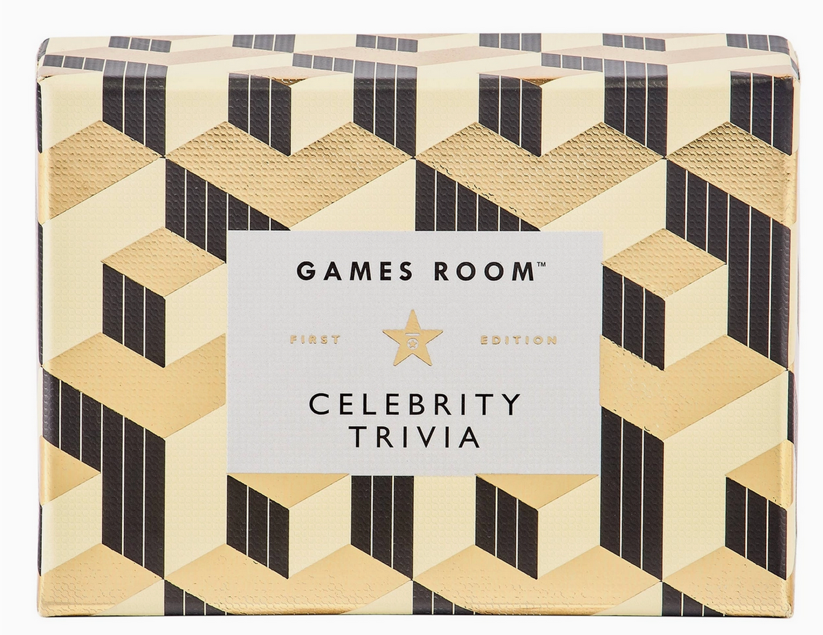 Box of 'Celebrity Trivia' game with geometric pattern
