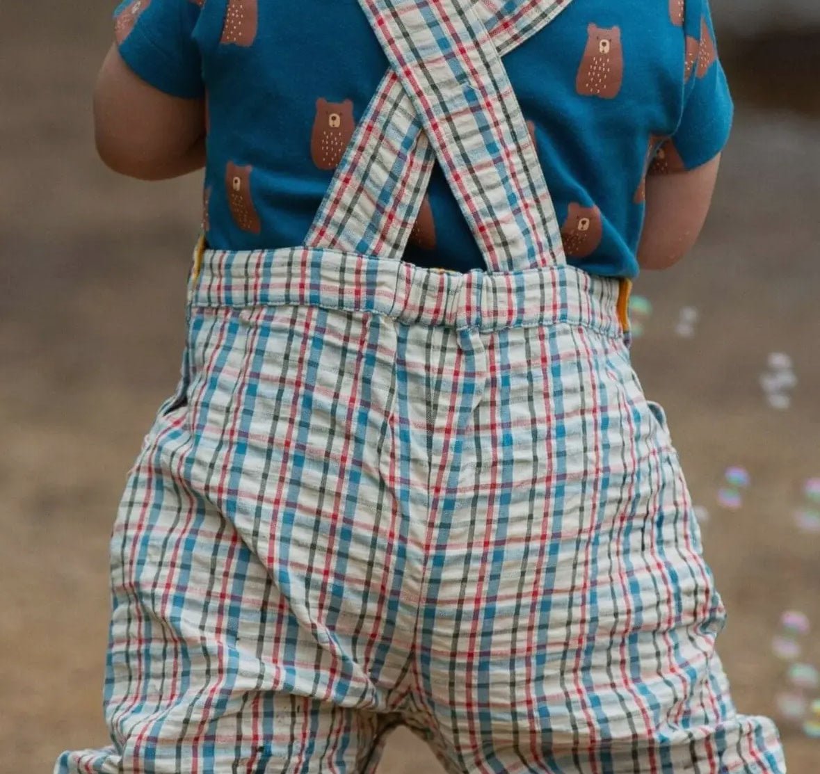 Checked Seersucker Dungaree Shorts - Flea Boutiques
