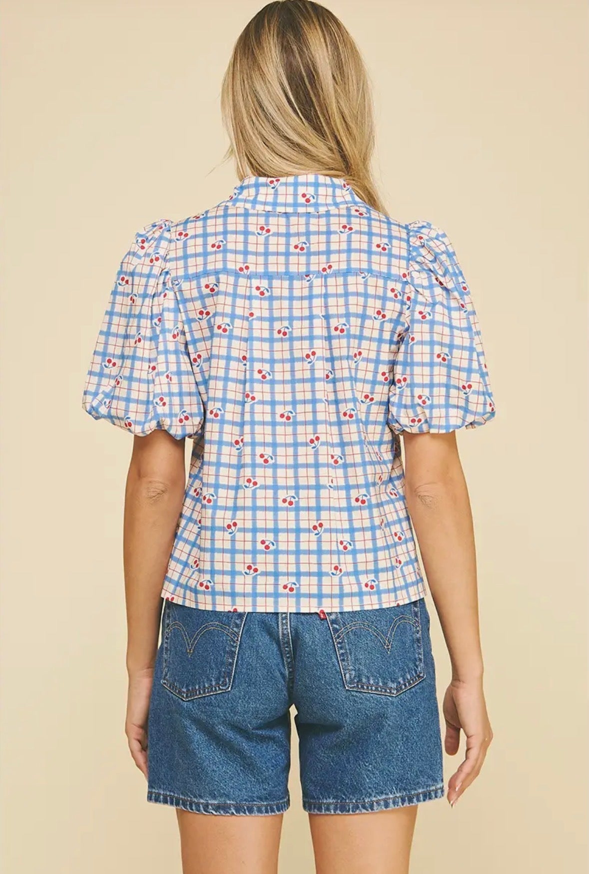 Checker with Cherry Print Blouse - Flea Boutiques