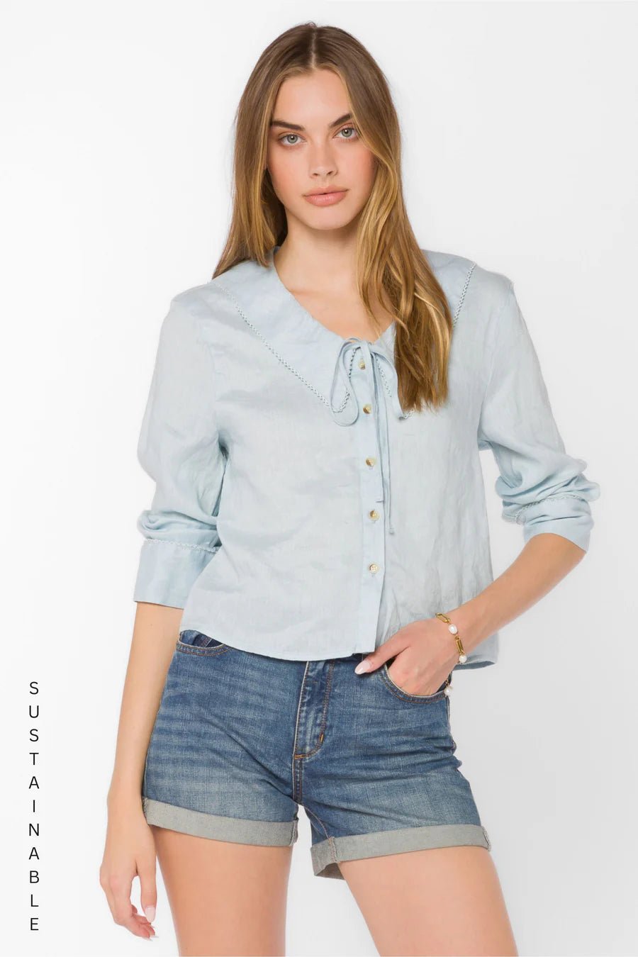 Chelina Long Sleeve Linen Blouse - Flea Boutiques