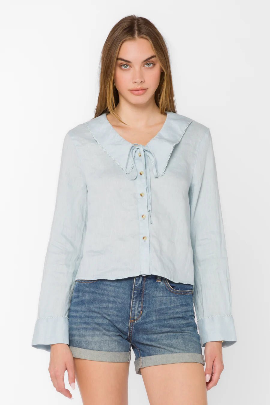 Chelina Long Sleeve Linen Blouse - Flea Boutiques