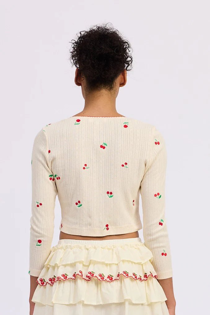 Cherry Embroidered Crop Cardigan - Flea Boutiques