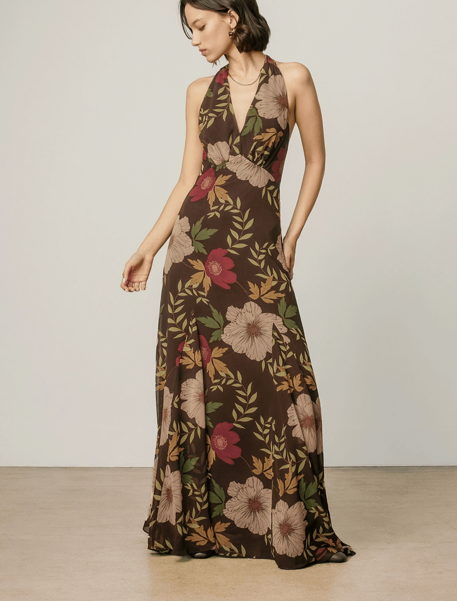 Chiffon Halter Maxi Dress - Flea Boutiques