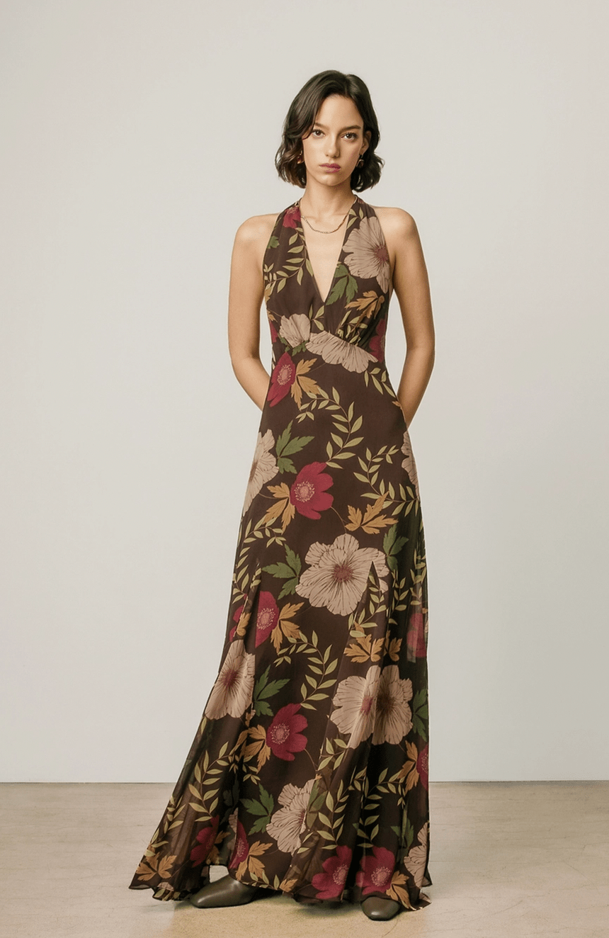 Chiffon Halter Maxi Dress - Flea Boutiques