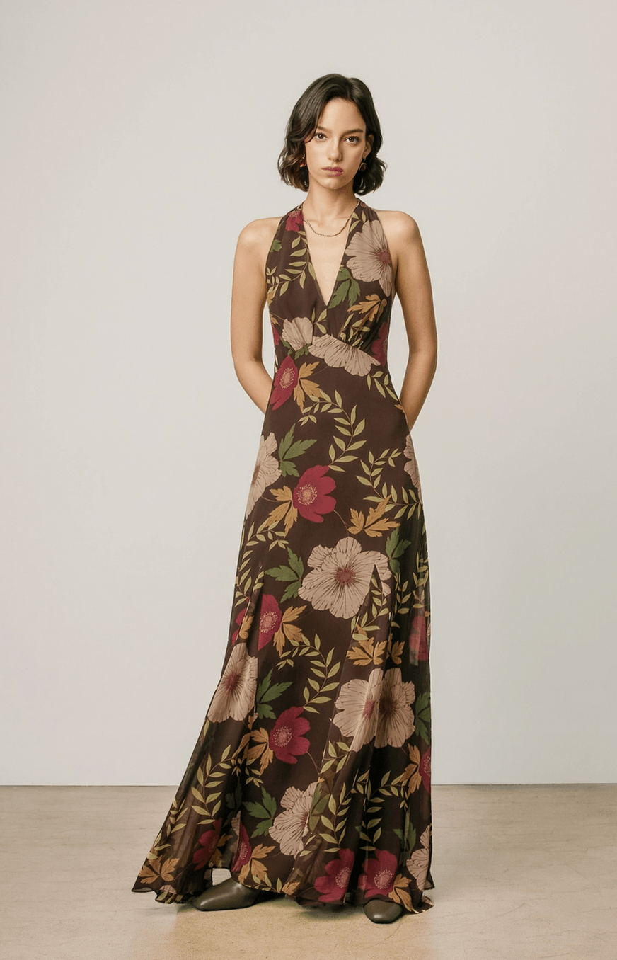 Chiffon Halter Maxi Dress - Flea Boutiques