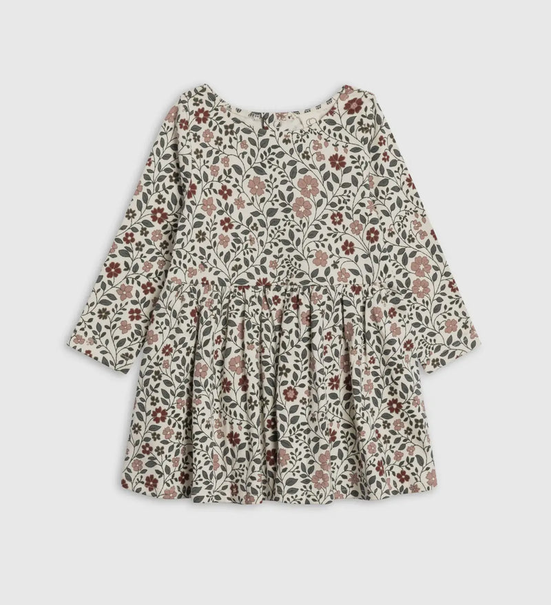 Floral dress with long sleeves on a white background