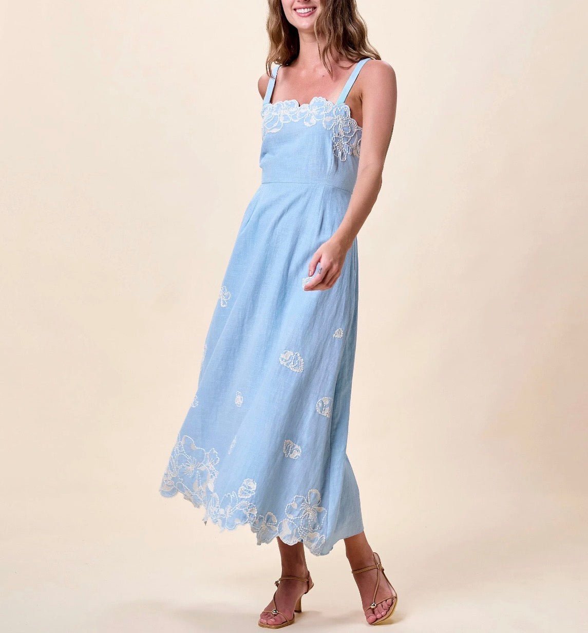 cleobella midi dress Marceline Dress-Glacier Lake Muslim Evening Gown inspired Miramar print 12 Most Comfortable Dressy Color:White / Walnut / Gold