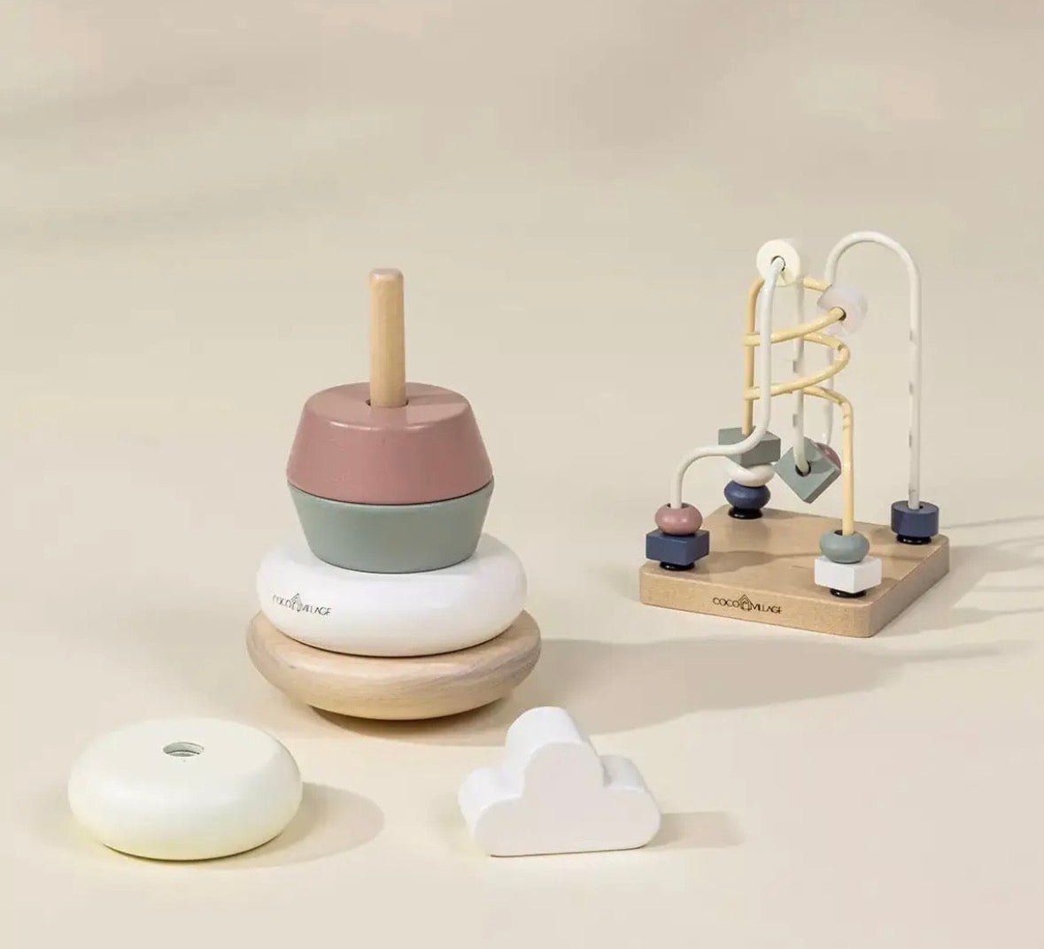 Coco Village Wooden Baby Toy Gifting Set Stacking Rings + Bead Maze - Flea Boutiques