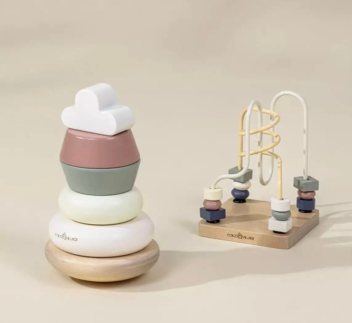 Coco Village Wooden Baby Toy Gifting Set Stacking Rings + Bead Maze - Flea Boutiques