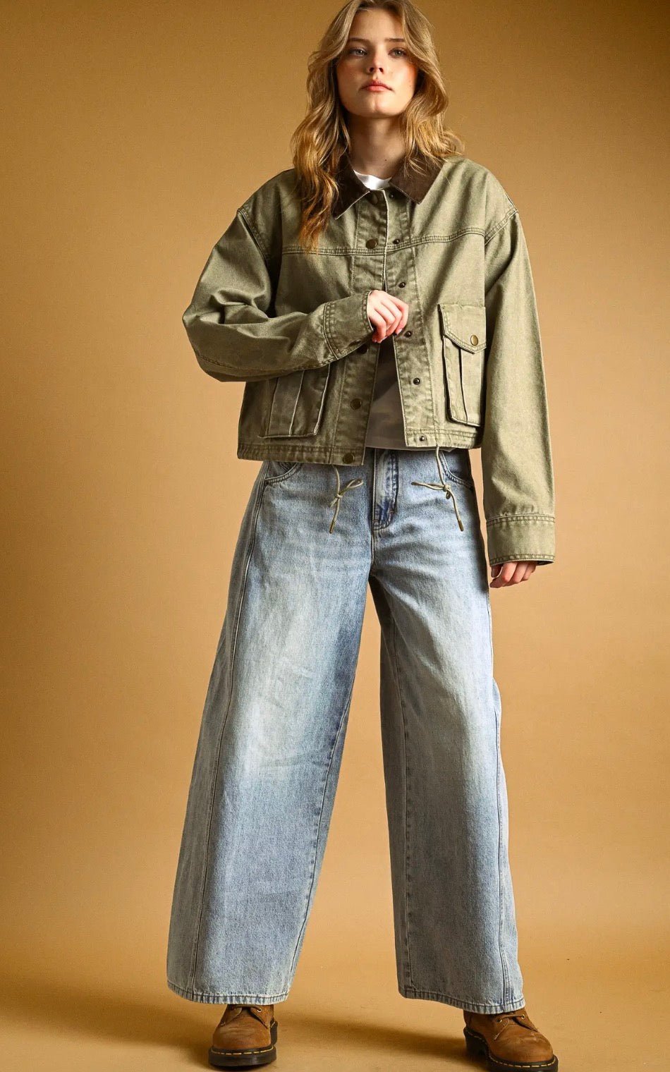 Collar Contrasted Utility Jacket - Flea Boutiques