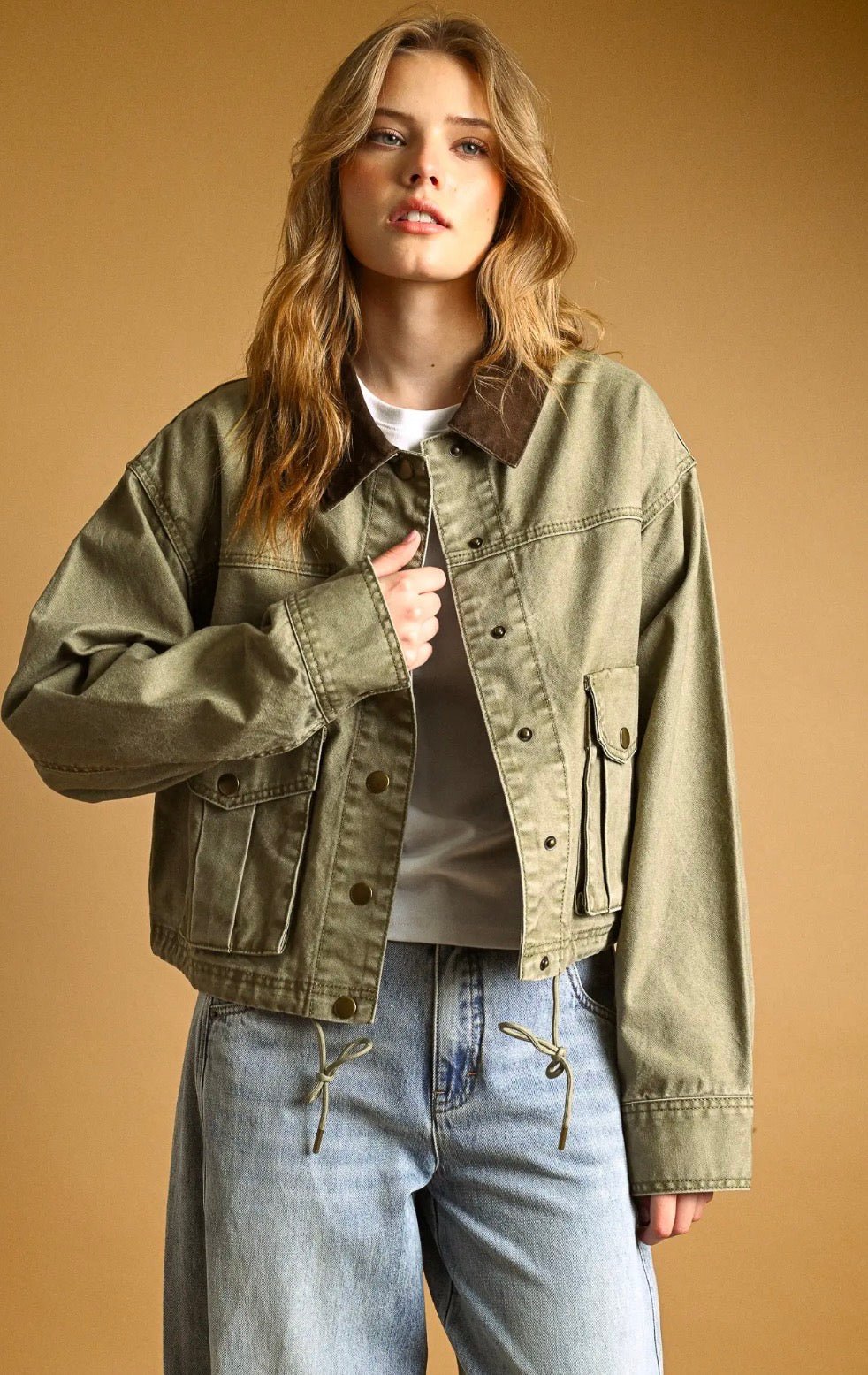 Collar Contrasted Utility Jacket - Flea Boutiques