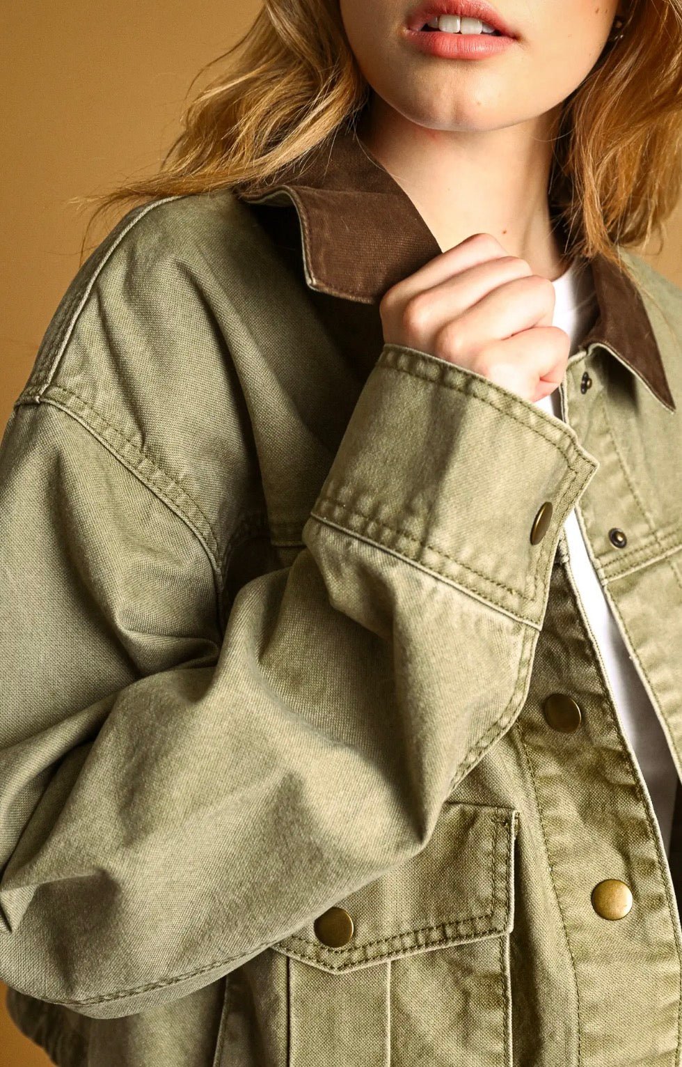 Collar Contrasted Utility Jacket - Flea Boutiques