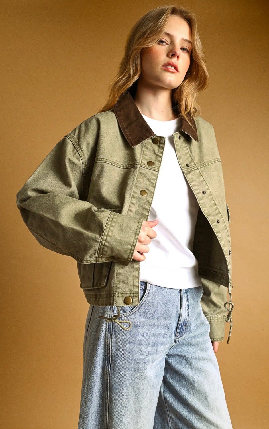 Collar Contrasted Utility Jacket - Flea Boutiques