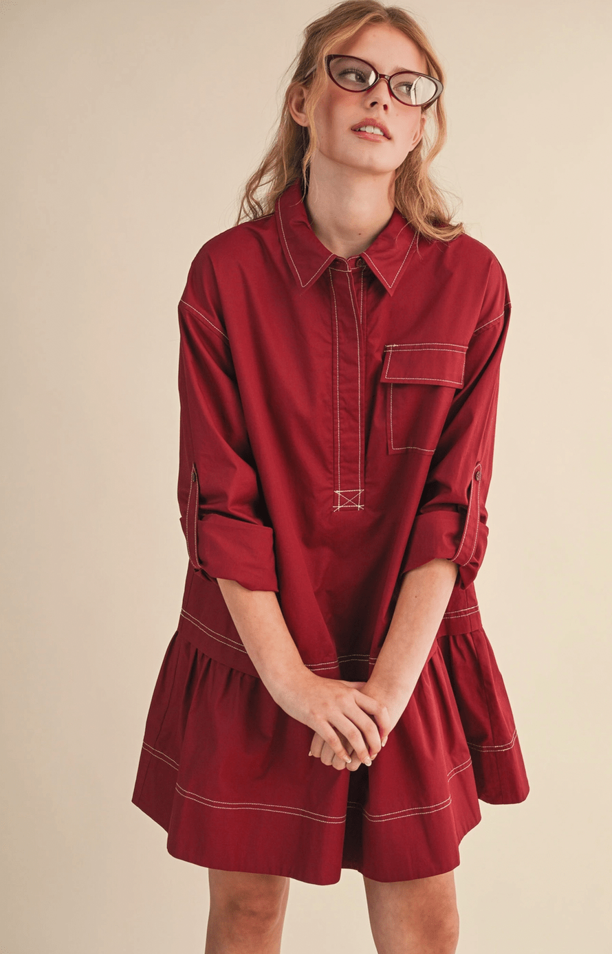 Collared Drop Waist Dress - Flea Boutiques