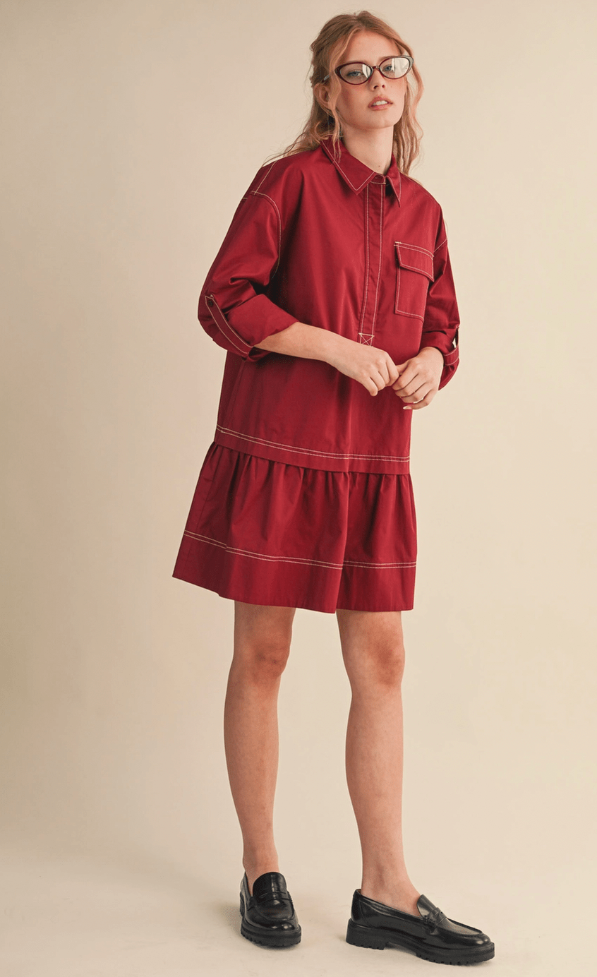 Collared Drop Waist Dress - Flea Boutiques