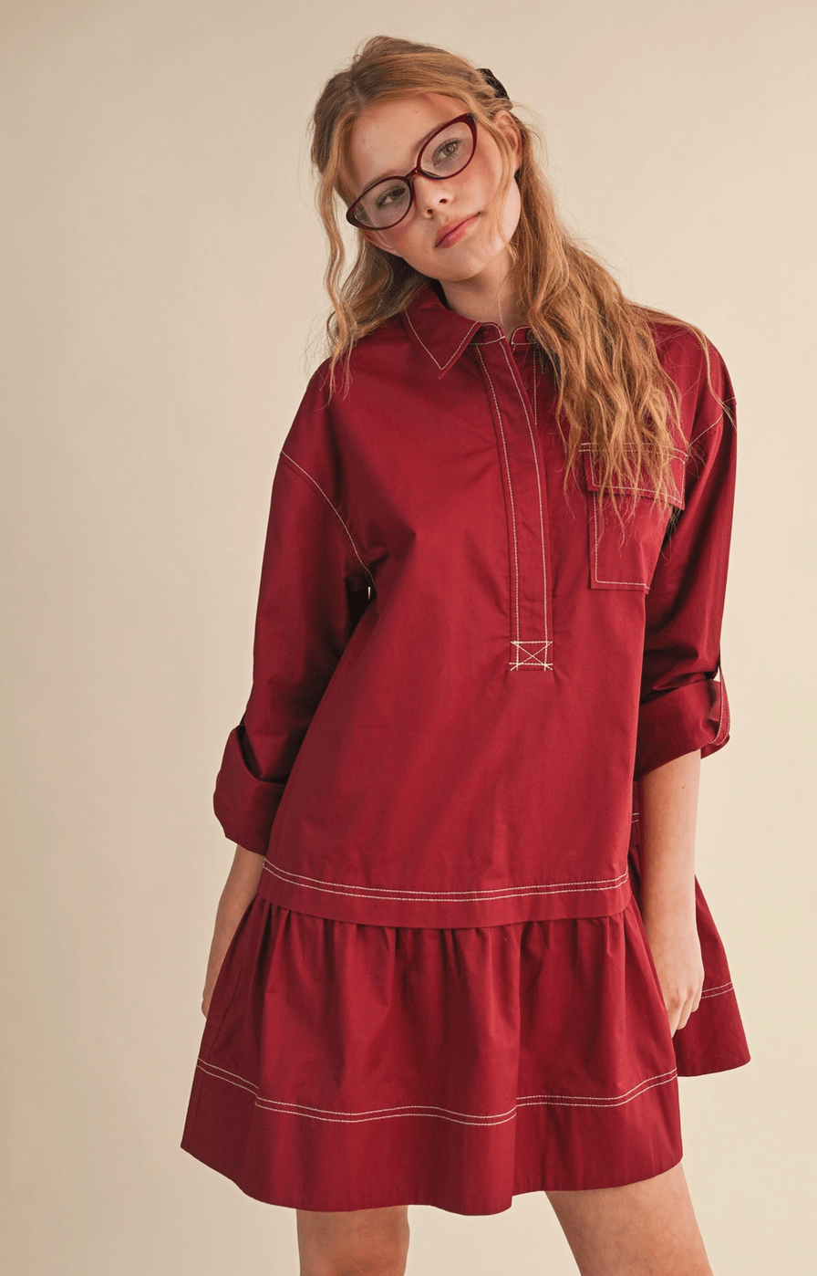 Collared Drop Waist Dress - Flea Boutiques