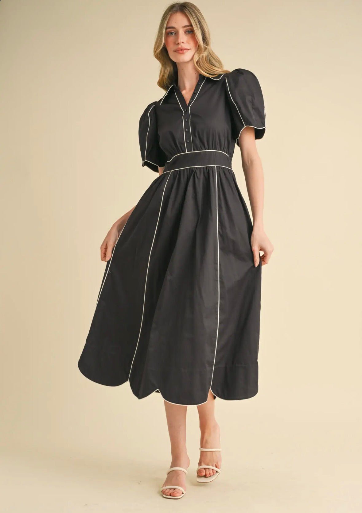 Collared Scallop Shirt Dress - Flea Boutiques