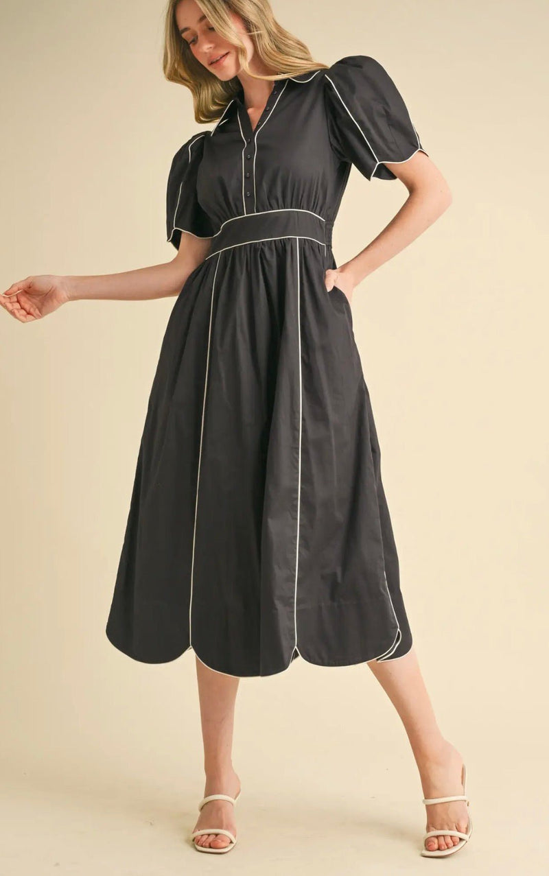 Collared Scallop Shirt Dress - Flea Boutiques