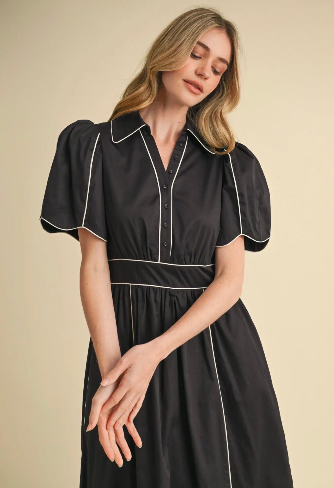 Collared Scallop Shirt Dress - Flea Boutiques
