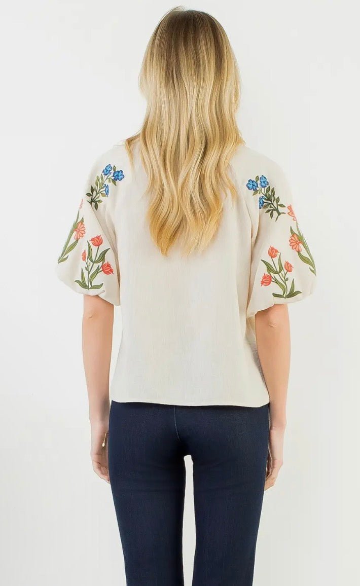 Collared V Neck Floral Top - Flea Boutiques