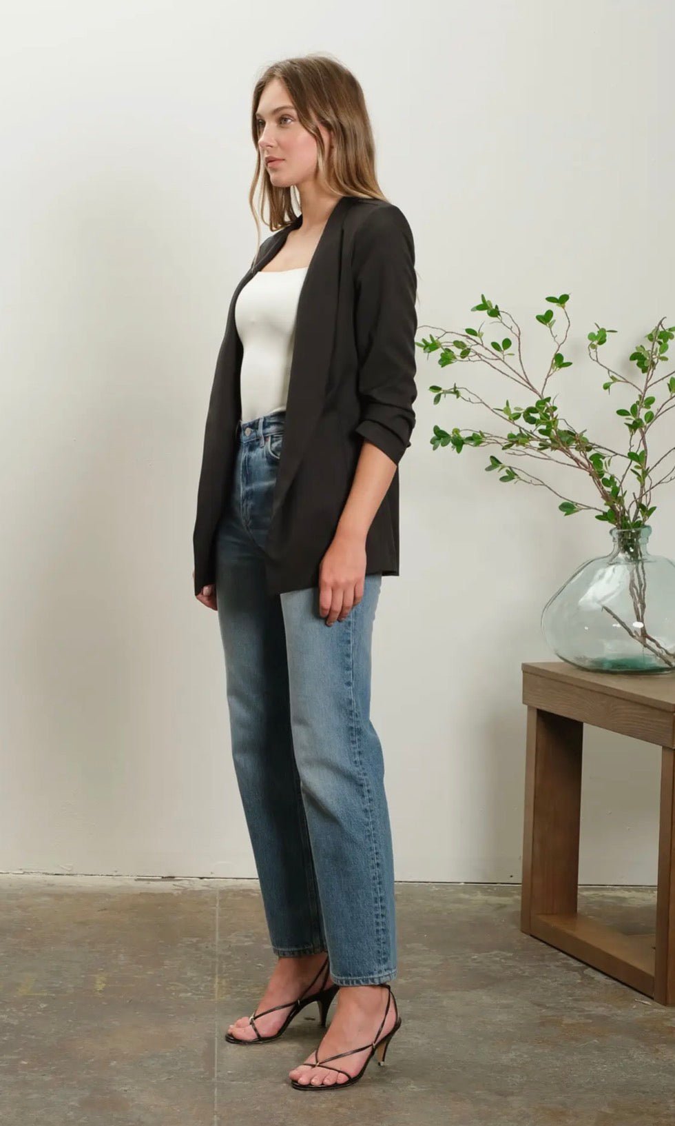 Collarless 3/4 Sleeve Blazer - Flea Boutiques