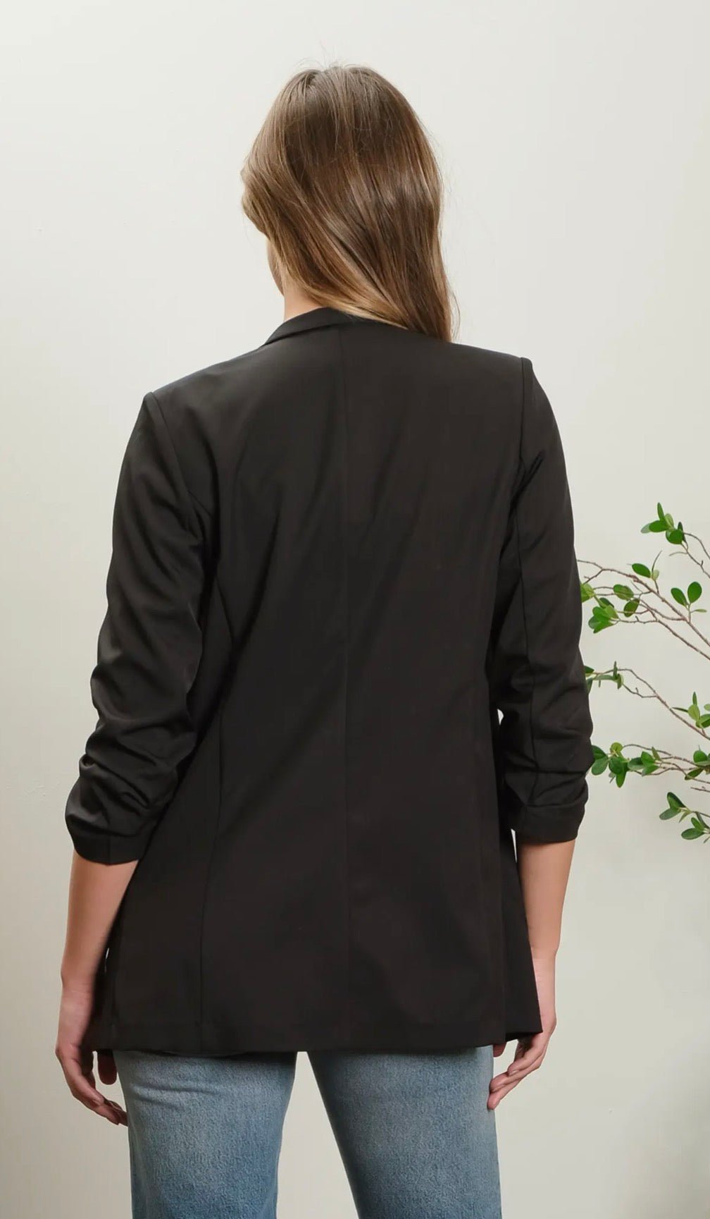 Collarless 3/4 Sleeve Blazer - Flea Boutiques