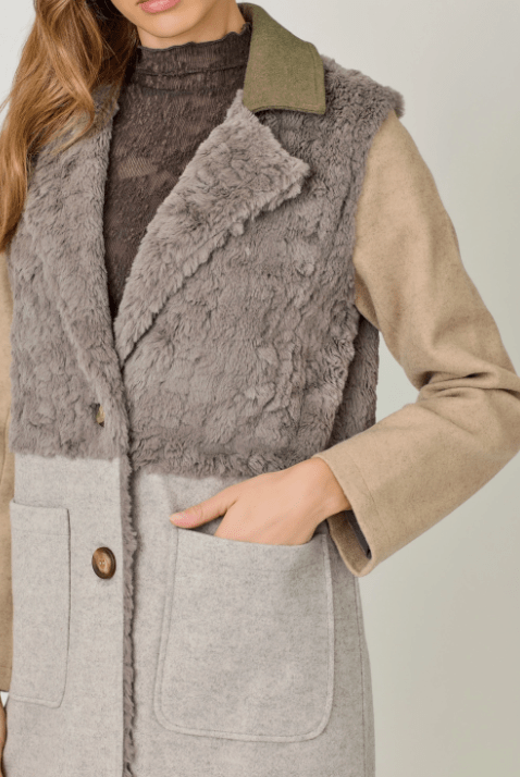 Color Blocked Long Coat - Flea Boutiques