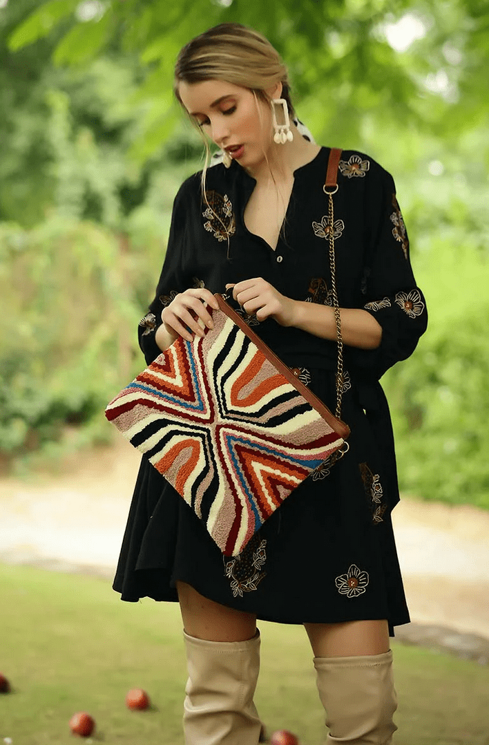 Colorful Abstract Emb. Clutch - Flea Boutiques