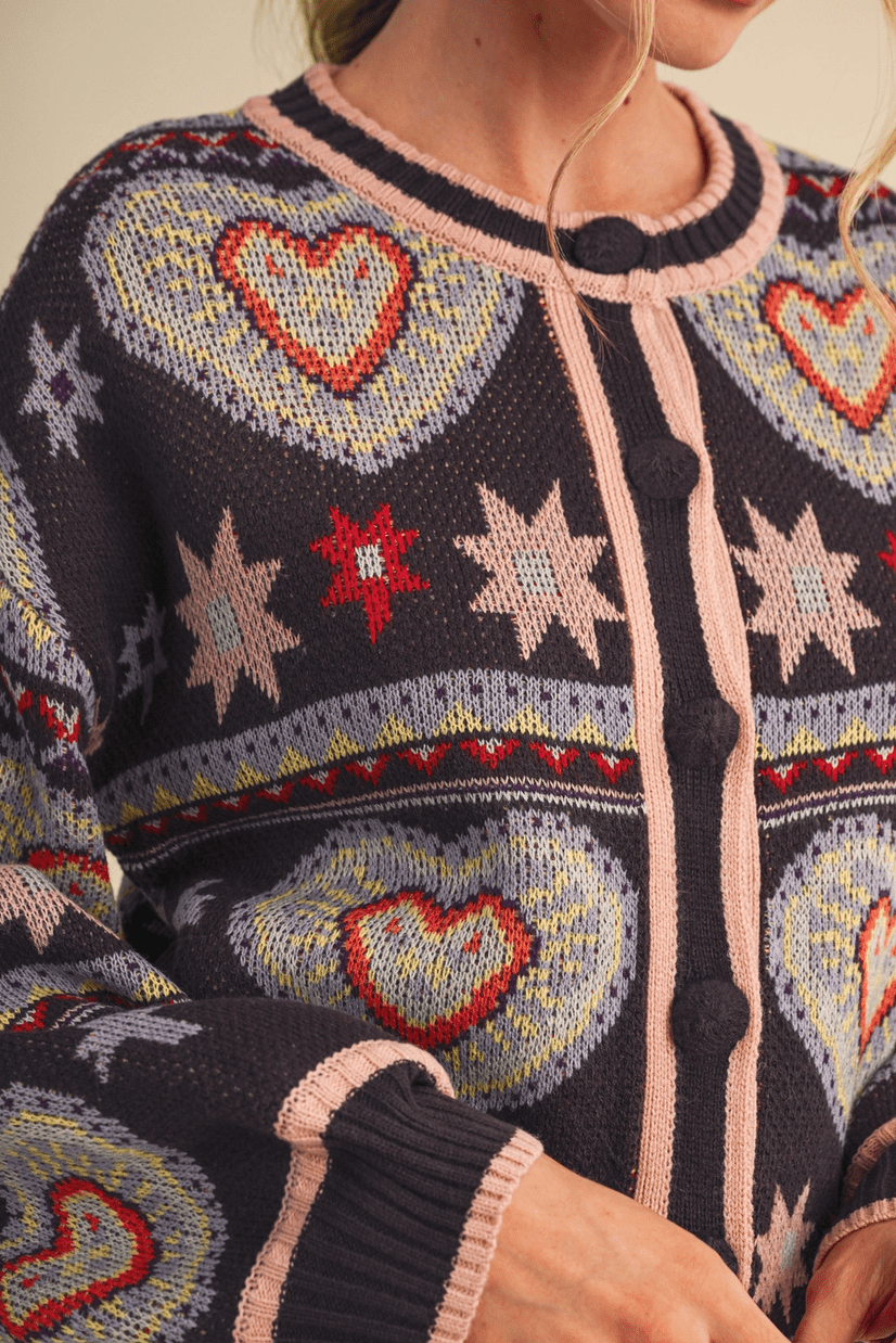 Colorful Heart Knit Cardigan - Flea Boutiques