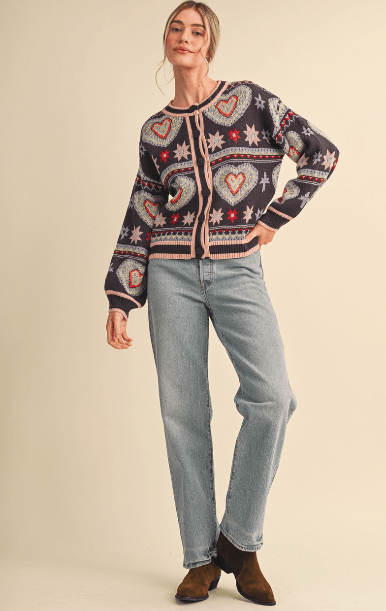 Colorful Heart Knit Cardigan - Flea Boutiques