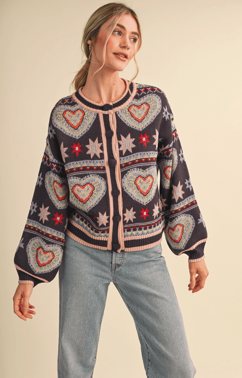 Colorful Heart Knit Cardigan - Flea Boutiques