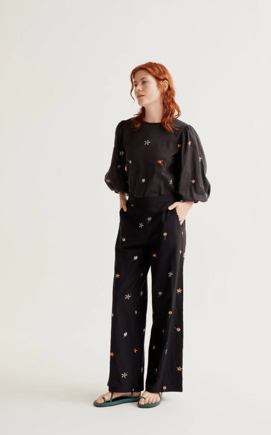 Compañía Fantástica Flower Embroidered Trousers - Flea Boutiques