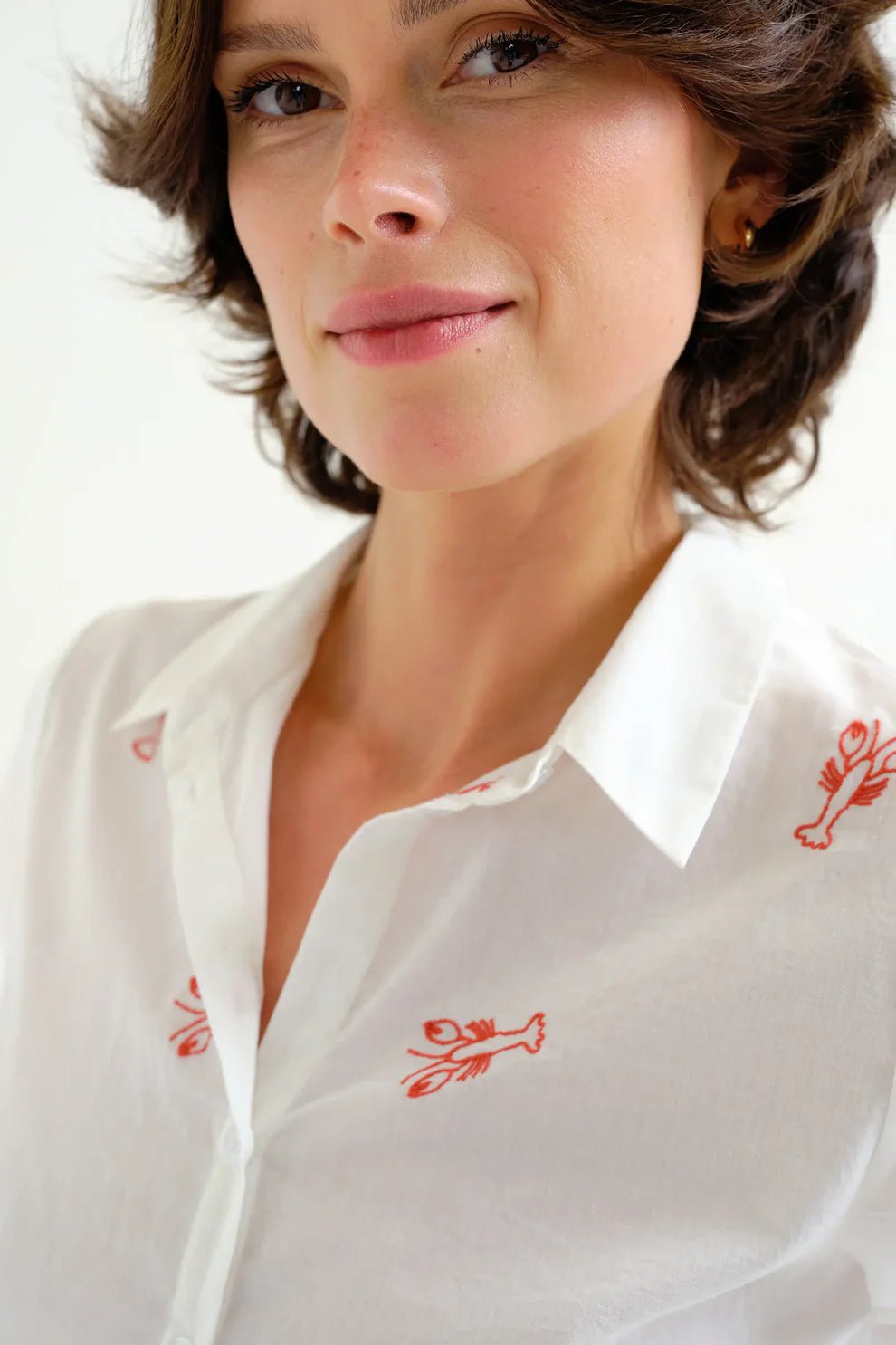 Compañía Fantástica Lobster EmbroideredCap Sleeve Shirt - Flea Boutiques