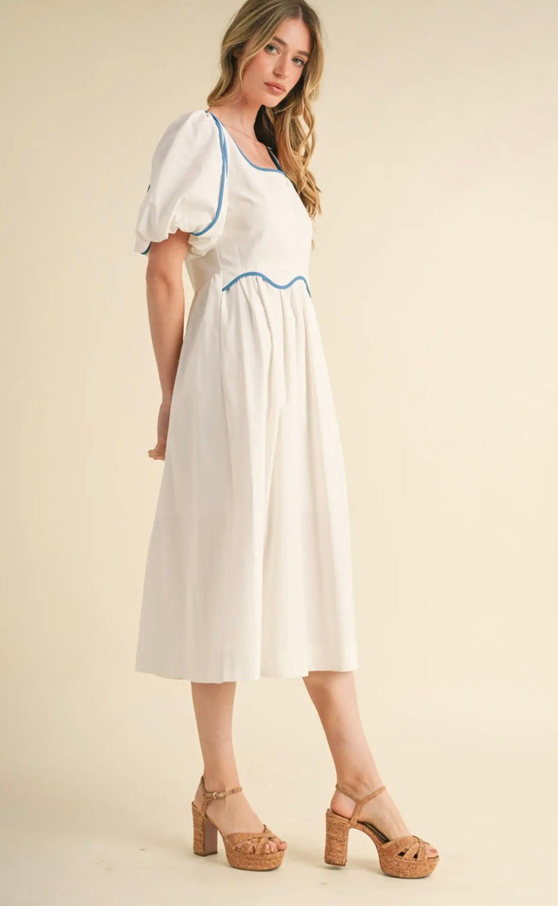 Contrast Binding Scallop Midi Dress - Flea Boutiques