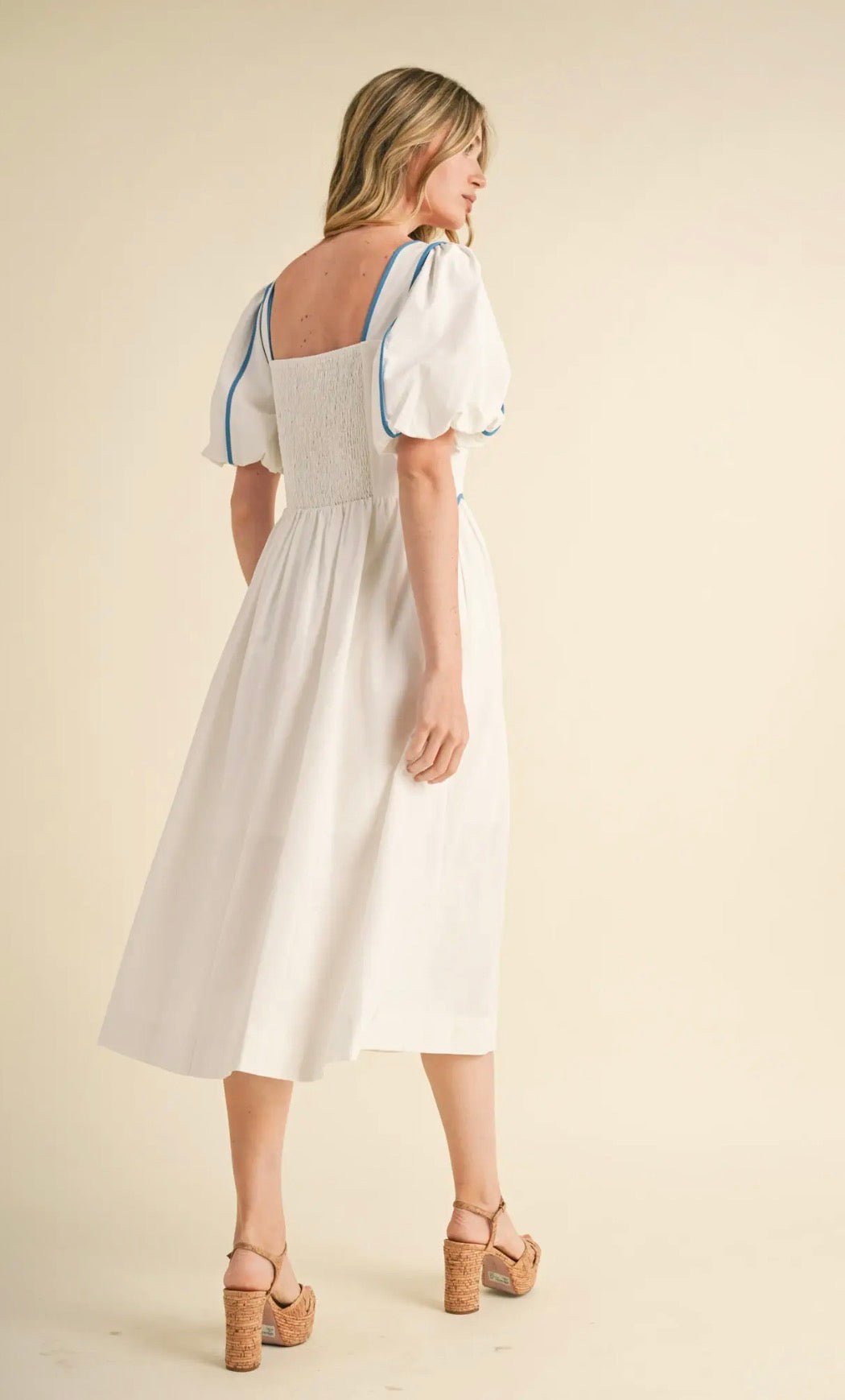 Contrast Binding Scallop Midi Dress - Flea Boutiques