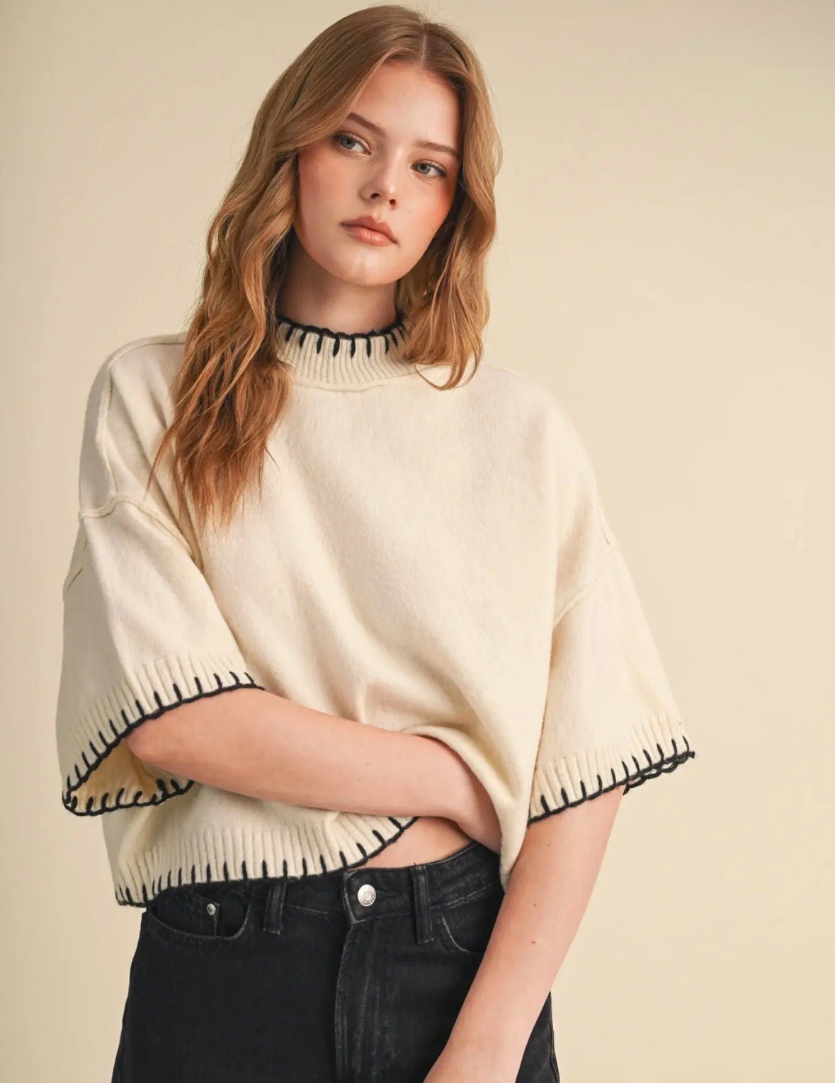 Contrast Blanket Stitch Sweater - Flea Boutiques