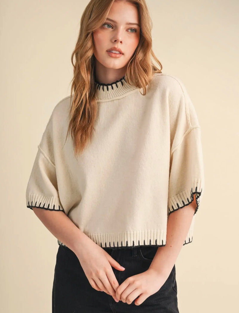 Contrast Blanket Stitch Sweater - Flea Boutiques