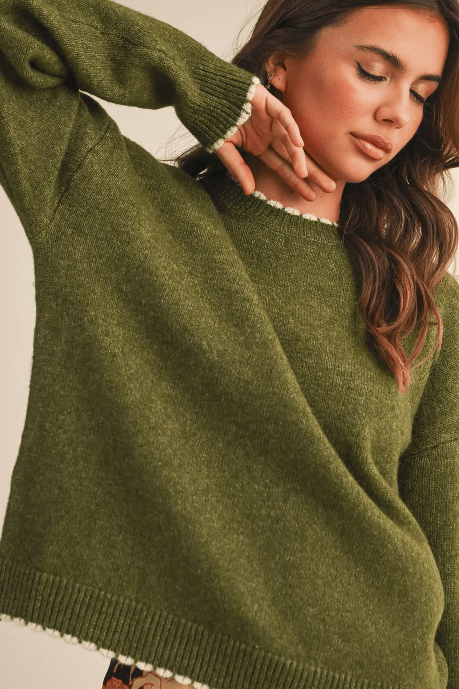 Contrast Knit Scalloped Sweater - Flea Boutiques