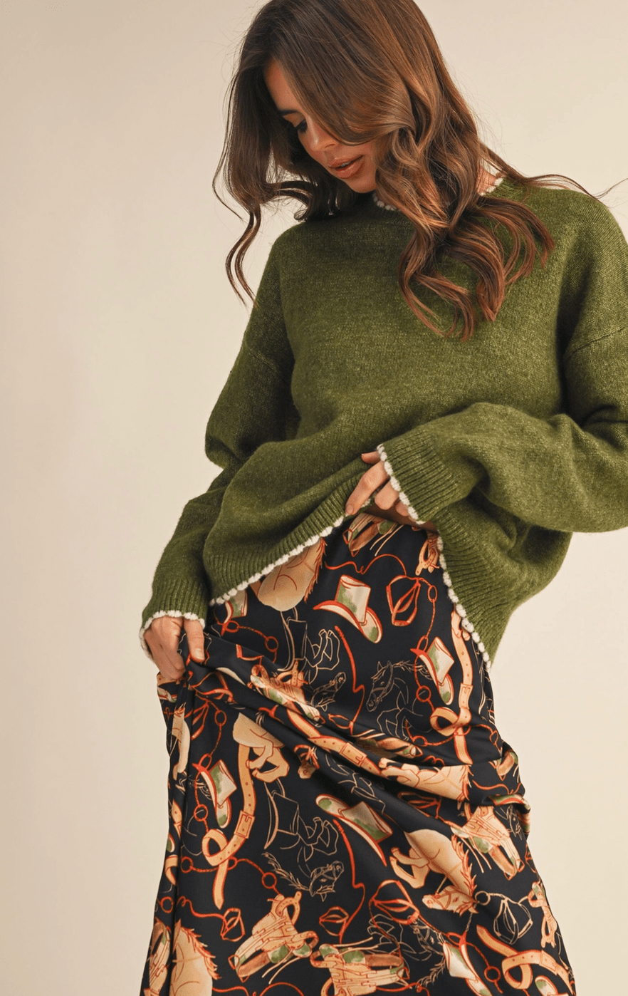 Contrast Knit Scalloped Sweater - Flea Boutiques