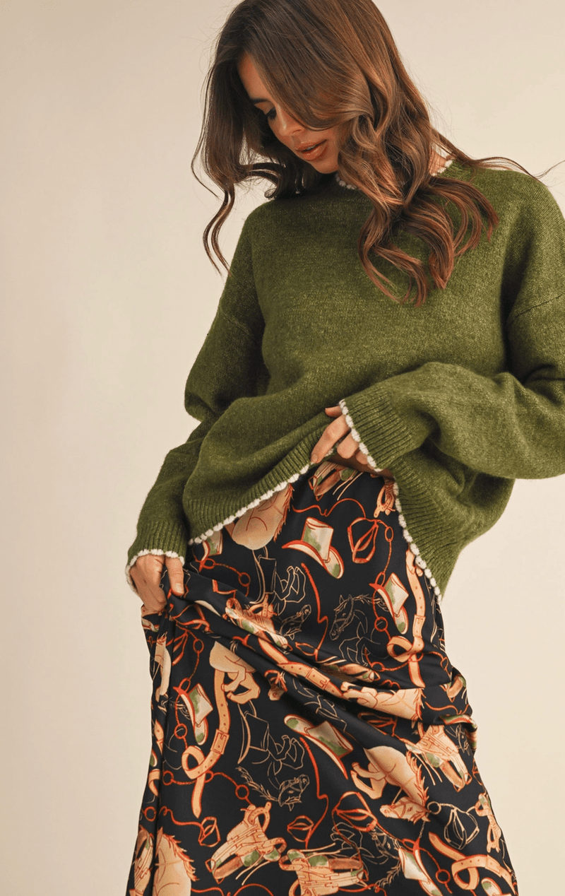 Contrast Knit Scalloped Sweater - Flea Boutiques