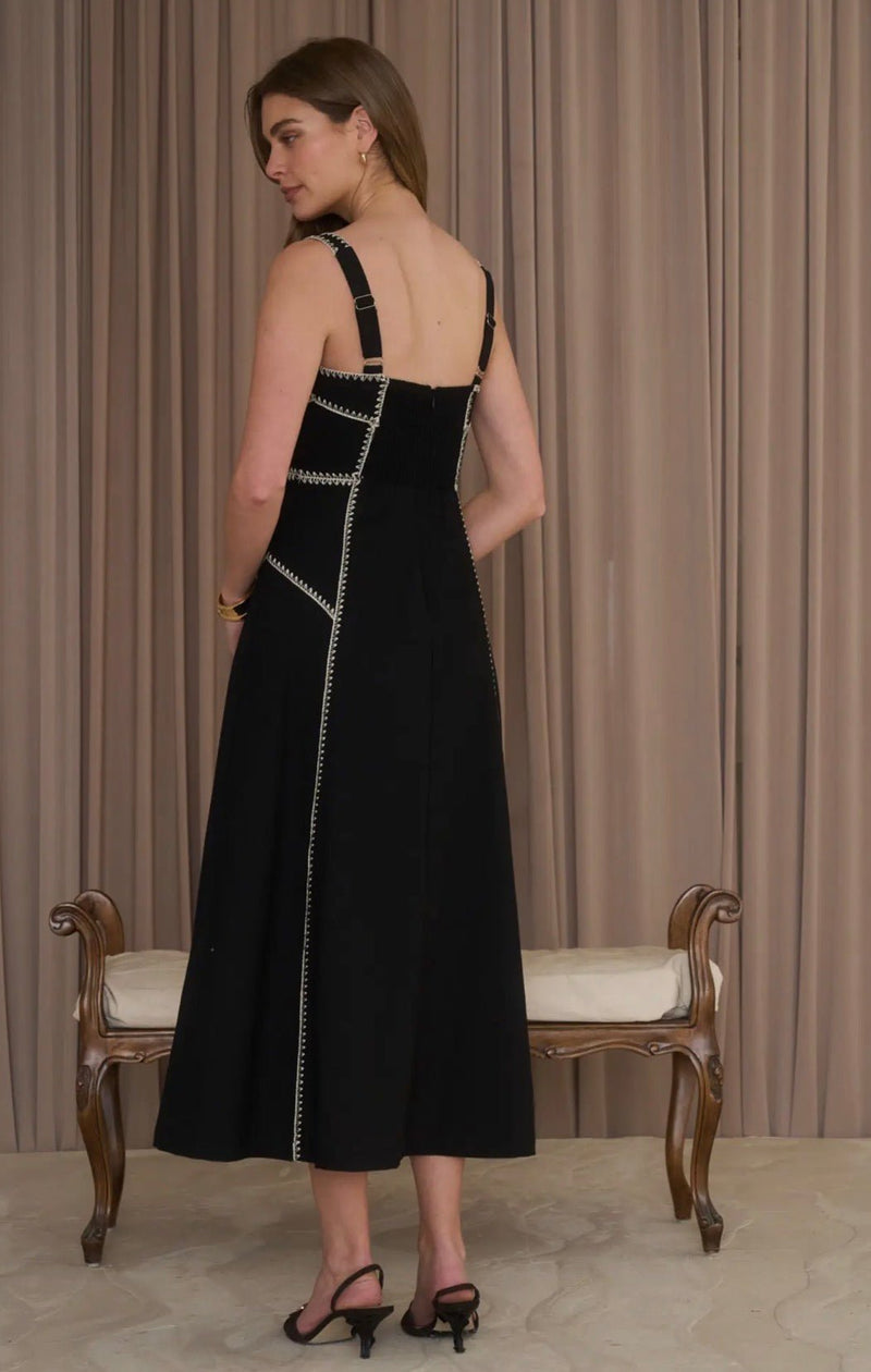 Contrast Stitch Corset Midi Dress - Flea Boutiques