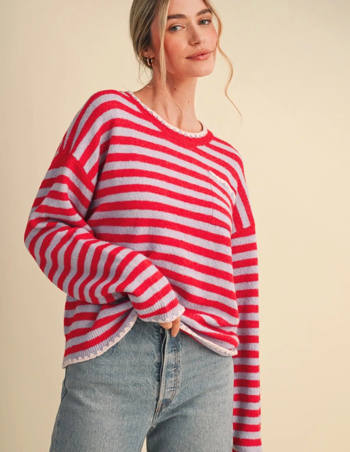Contrast Triangle Stitch Sweater - Flea Boutiques