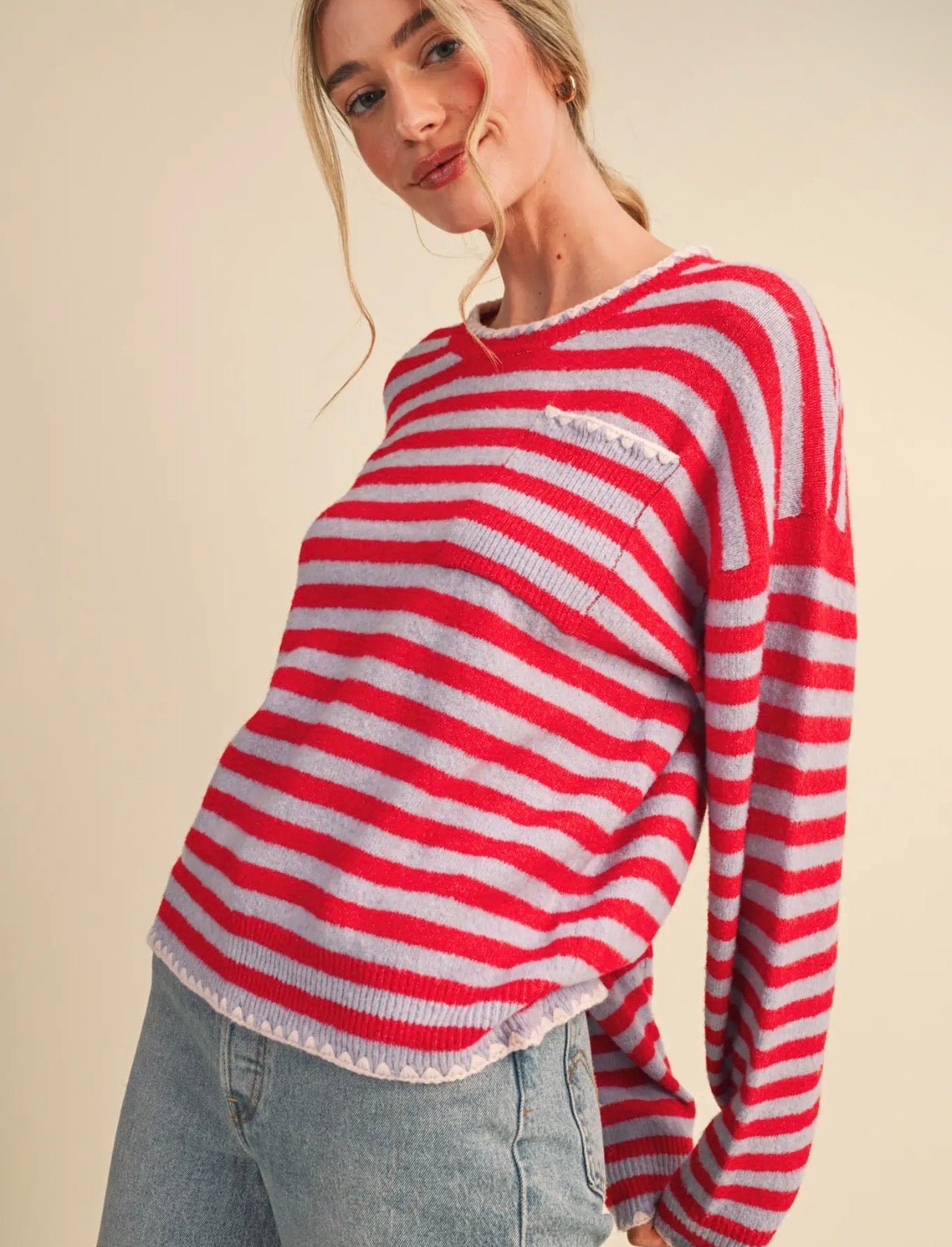 Contrast Triangle Stitch Sweater - Flea Boutiques