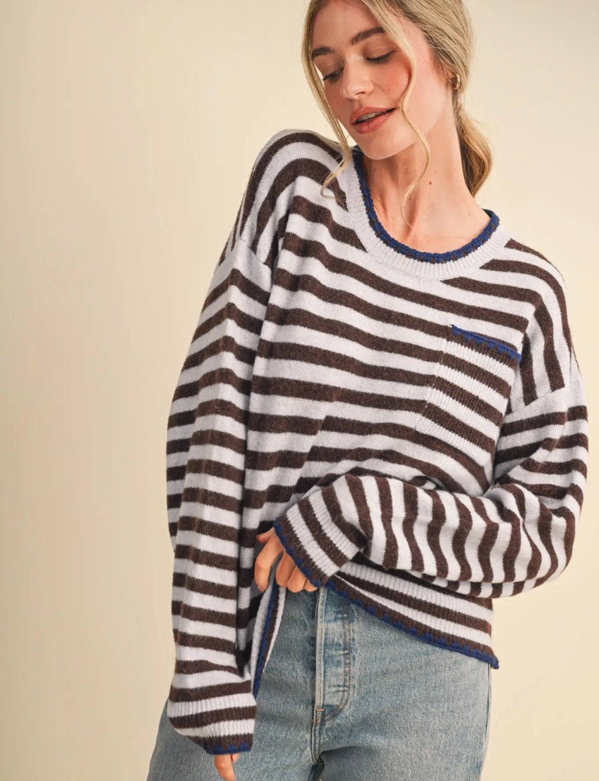 Contrast Triangle Stitch Sweater - Flea Boutiques