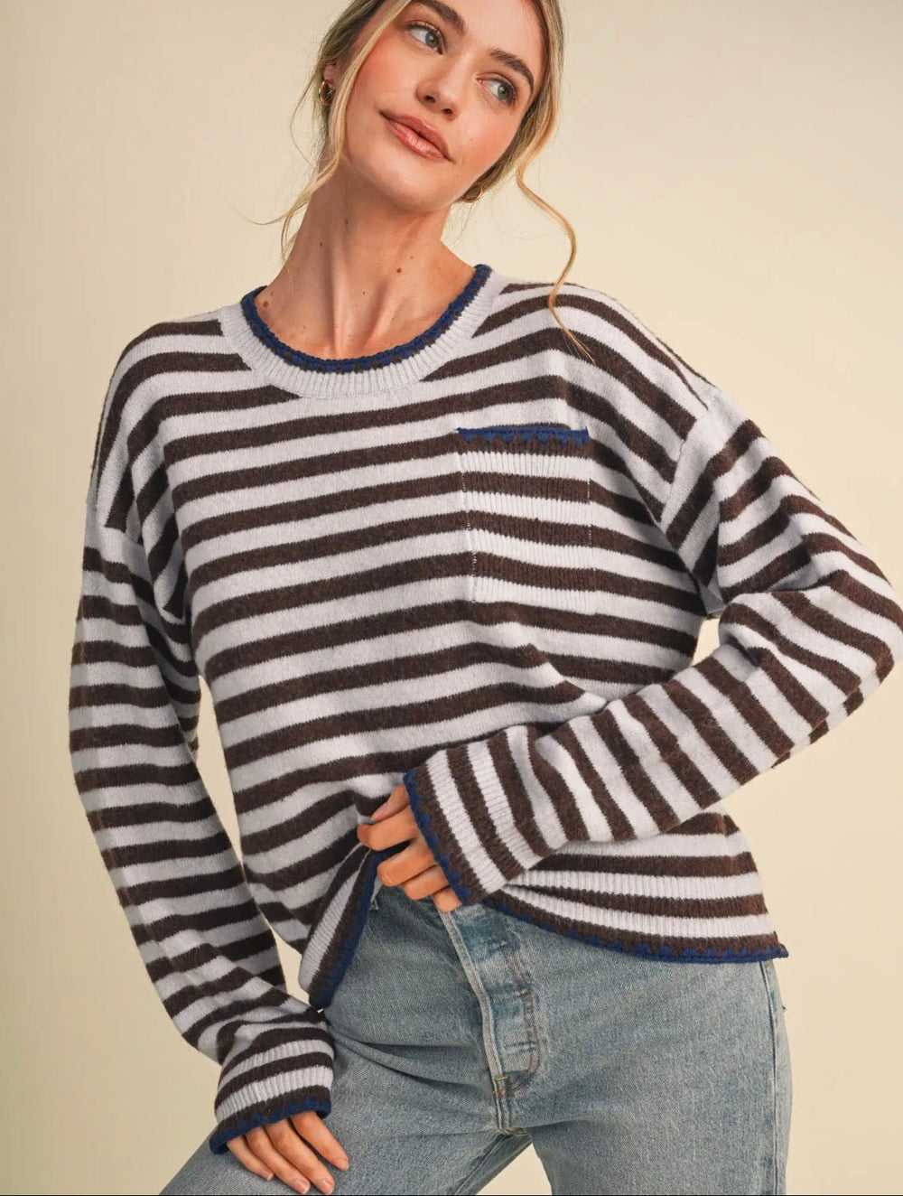 Contrast Triangle Stitch Sweater