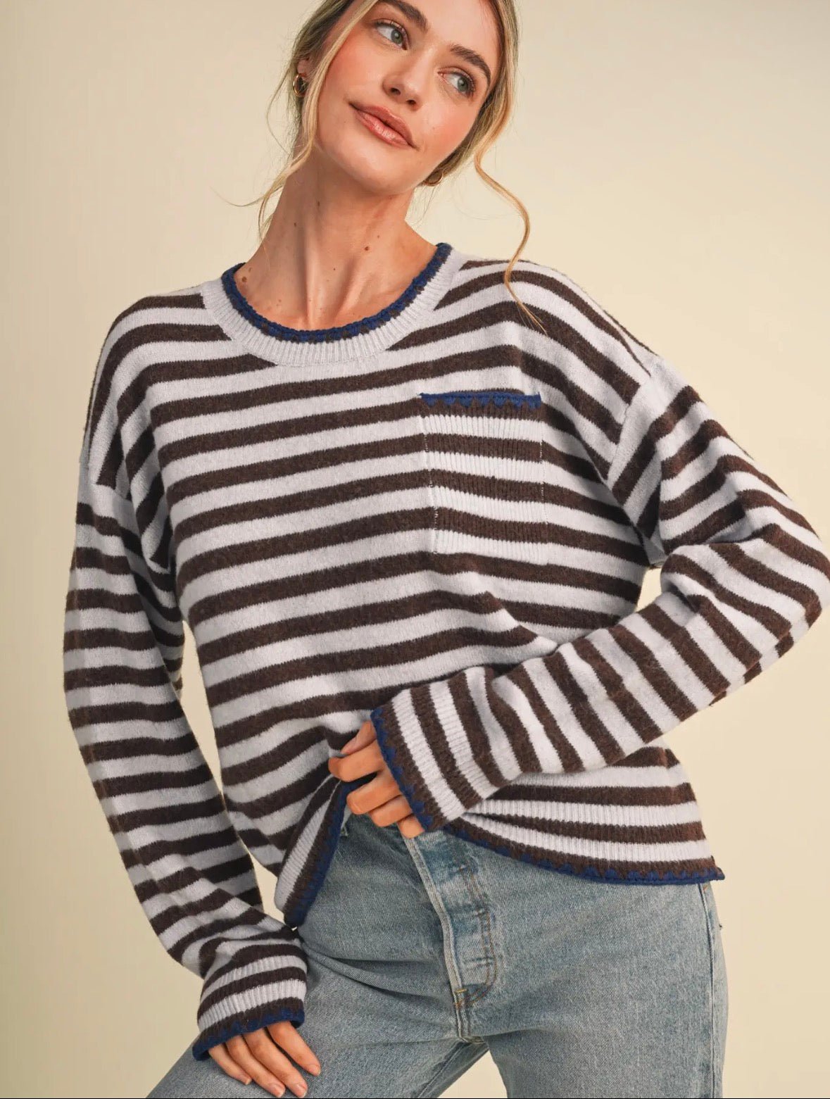 Contrast Triangle Stitch Sweater - Flea Boutiques