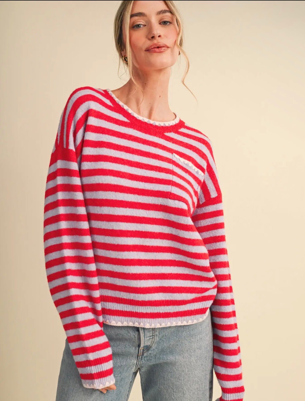 Contrast Triangle Stitch Sweater - Flea Boutiques