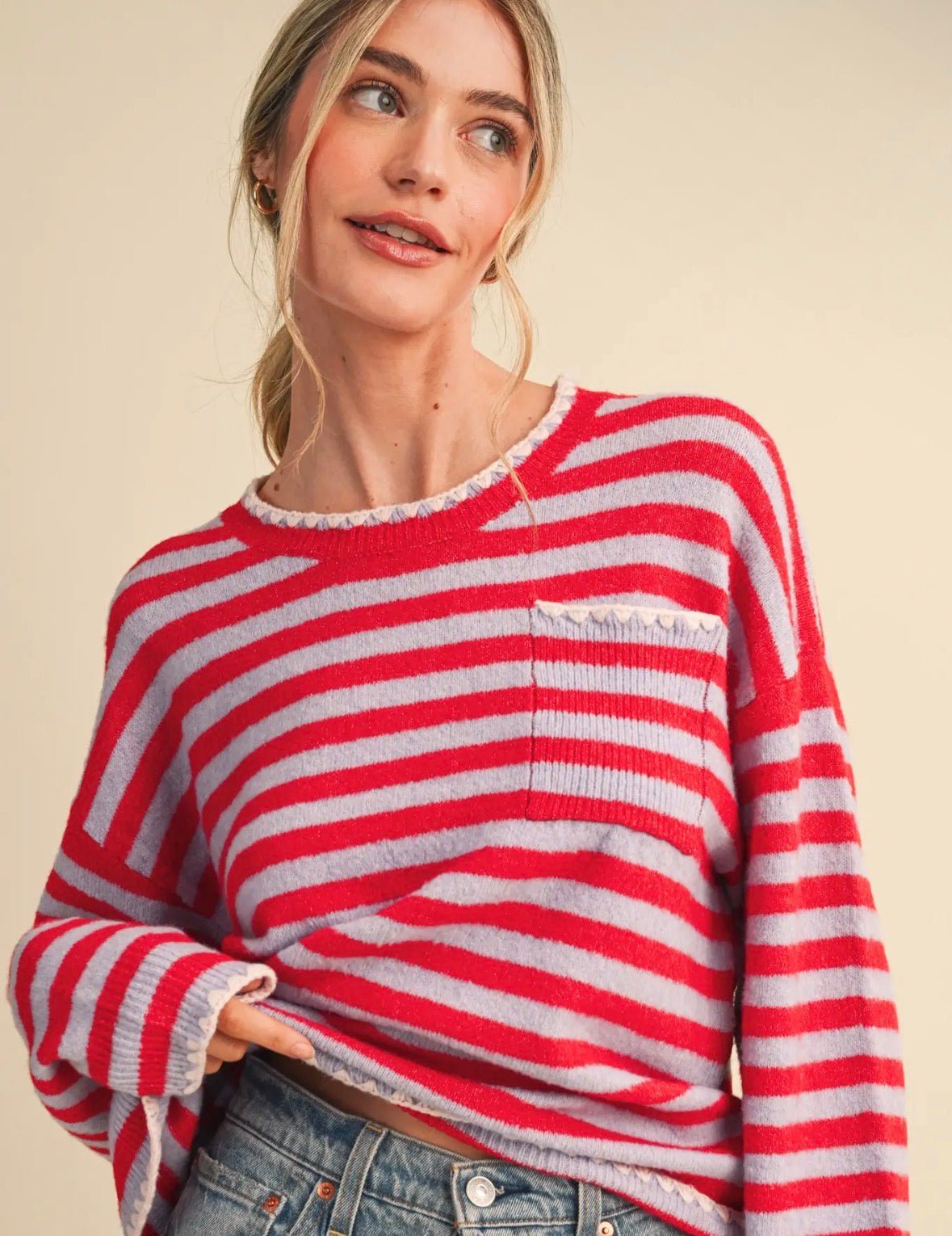 Contrast Triangle Stitch Sweater - Flea Boutiques